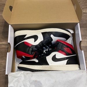 Worn a few times. Cleaned with no box. Nike Air Jordan 1 Mid Black White Red